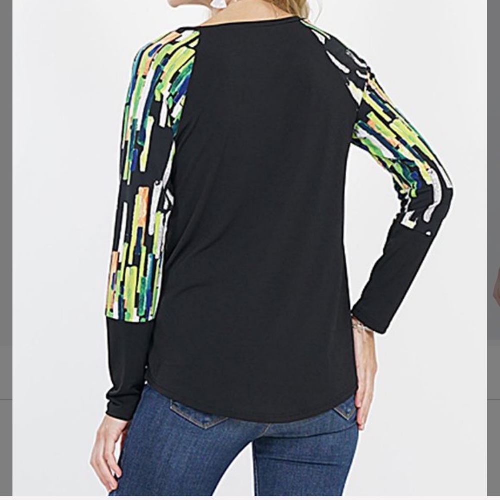 Black & Lime Geometric Raglan Top - Picture 4 of 4